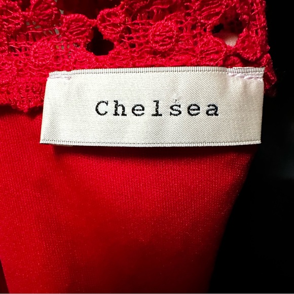 Chelsea All Lace Mock Neck, Red Midi Dress, Ruffle Hem size M - Picture 4 of 5